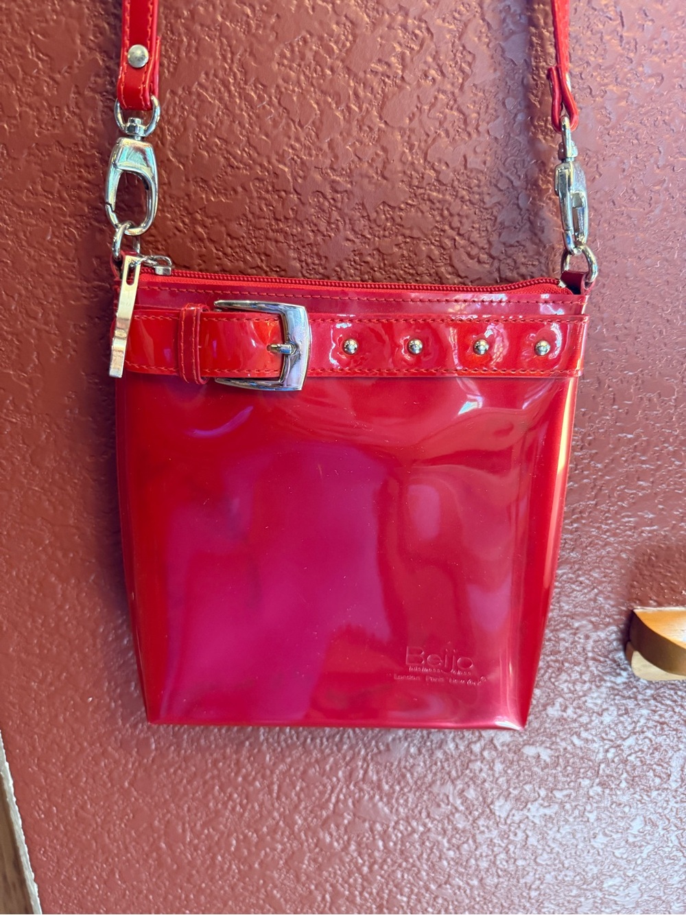 Beijo Red Patent Crossbody Bag with Buckle Detail